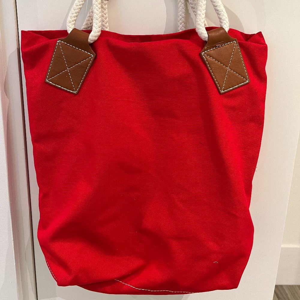 GAP Large RED Canvas Beach Rope Straps Shoulder Tote Bag